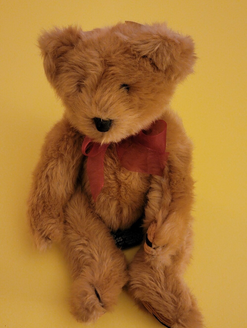 1990s Russ Berrie & Co. "Fitzsimmons" Plush Brown Teddy Bear with Red Bow
